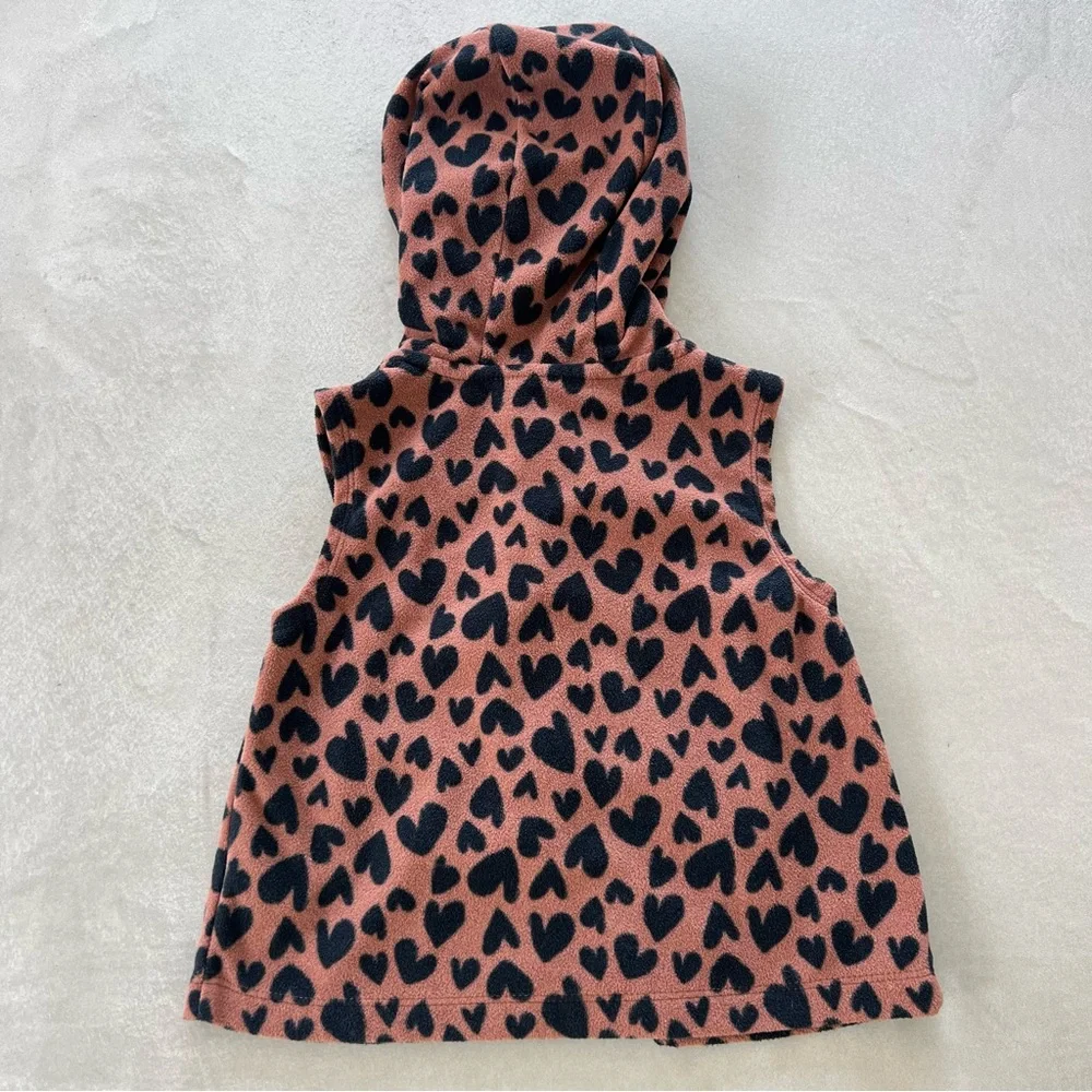 Carter's Black Heart Pattern Hooded‎ Fleece Vest Brown 24m